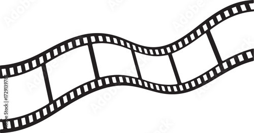 Wavy Black Silhouette of Film Strip with Perforations on White Background movie cinema