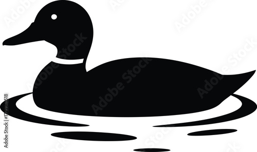 Black duck on water vector silhouette mallard bird