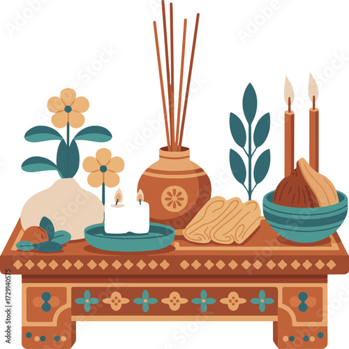 Vector  of a small rural Luner New Year ancestral altar