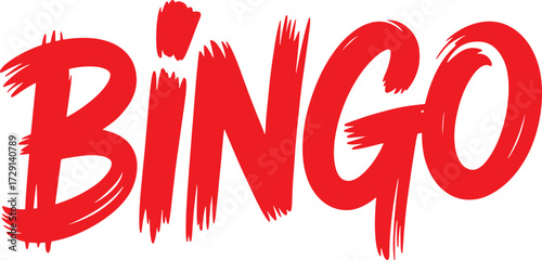 Red brush stroke text spelling BINGO with a white background Keywords: bingo, game, gambling