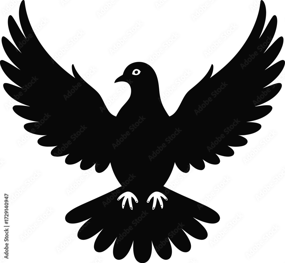 Obraz premium Black bird wings spread vector silhouette dove pigeon