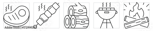 BBQ related icons set. Vector editable stroke.