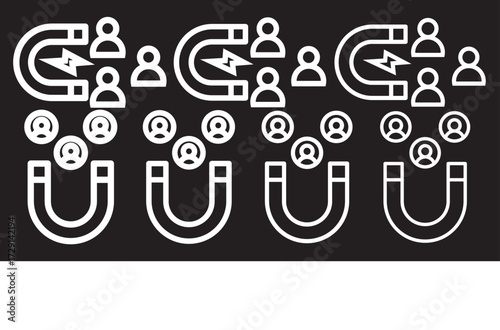 Magnet user icon graphic set. stroke line. User engagement icon vector, illustration logo template