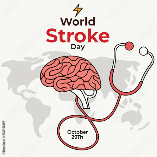 World Stroke Day Illustration with Brain and Stethoscope for Awareness and Prevention