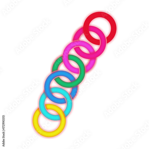 Colorful Interlocking Neon Rings on White Background