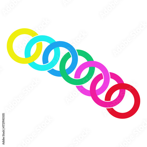 Colorful Interlocking Rings in Geometric Abstract Design on White Background