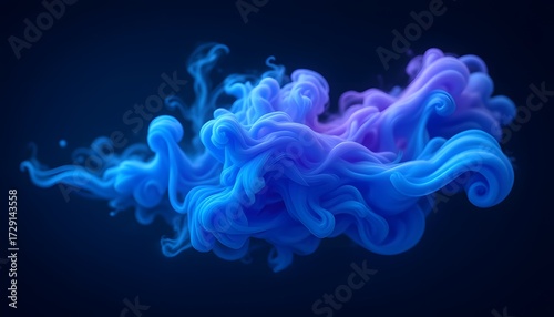 The neon blue and periwinkle multicolored smoke puff clouds intertwine gracefully against a dark background, creating a mesmerizing and ethereal design element that captivates the viewer's attention.