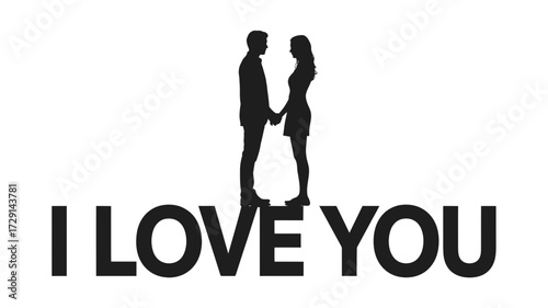 Elegant couple holding hands above bold 'I Love You' text, symbolizing deep connection and romantic devotion for Valentine's Day or anniversary campaigns.