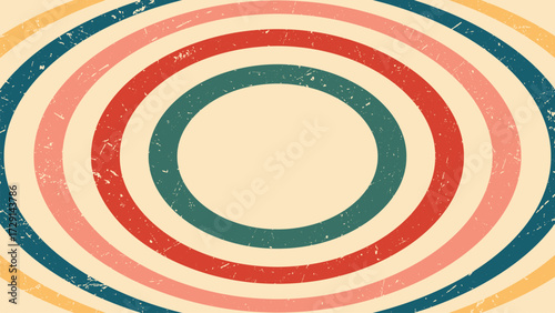 Concentric oval rings in assorted colors on a cream background. Suitable for graphic design projects, backgrounds, and web designs.