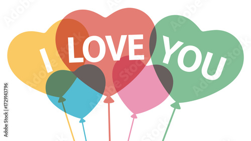 Express your heartfelt emotions with vibrant I LOVE YOU heart balloons floating joyfully in a celebratory design