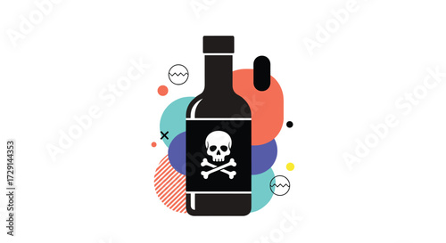 A dark bottle with a skull and crossbones symbol representing poison or hazardous substances.