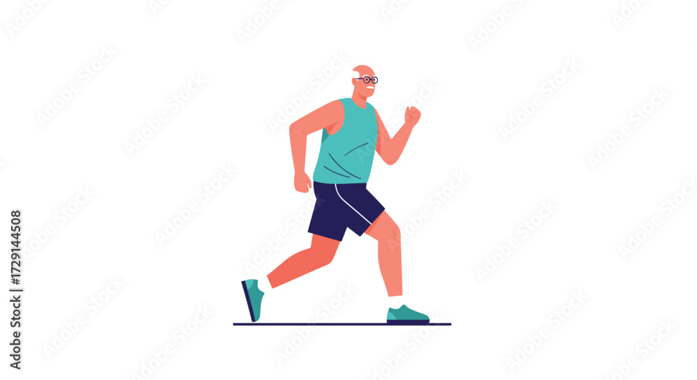 Fototapeta premium An elderly man in athletic wear is jogging in place while maintaining a steady pace and healthy posture.