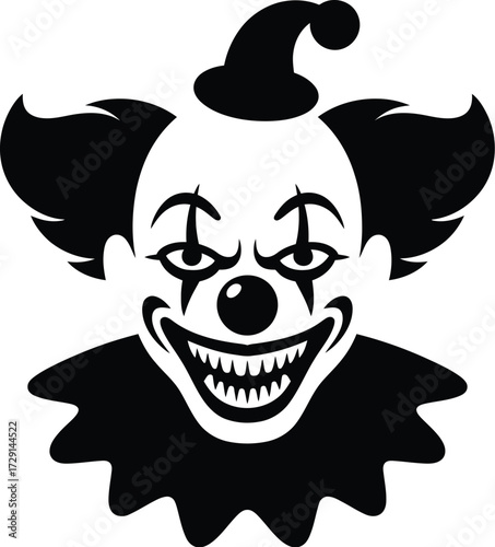 Scary clown face silhouette black