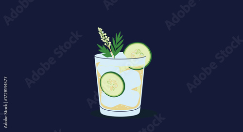 Refreshing cucumber and mint infused beverage with ice and citrus.