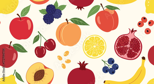 A vibrant assortment of fresh ripe healthy fruits scattered on a textured background.