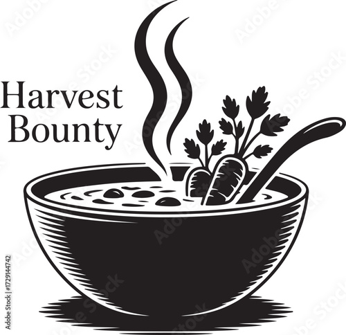 Thanksgiving Soup Bowl Silhouette Vector Black on White