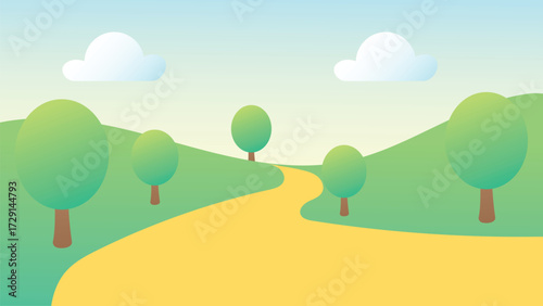 Vector illustration of flat simple style summer landscape with natural scene gradient hills abstract background wallpaper 