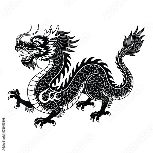 Ancient chinese dragon symbol majestic creature mythological power and good fortune silhouette