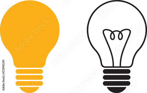 Yellow light bulb and outline light bulb on white background idea innovation