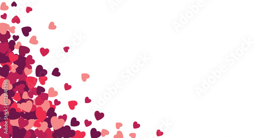 A delightful scattering of vibrant red and pink hearts symbolizing love and affection against a clean white background.