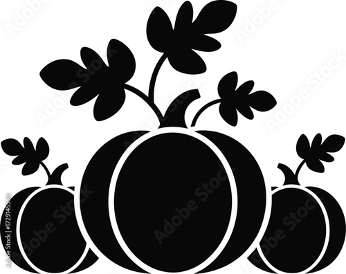 Black pumpkin silhouettes with leaves gourds squash