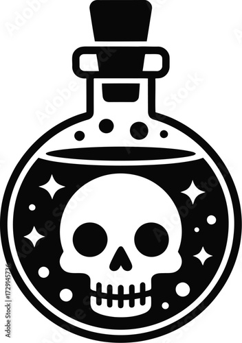 Skull potion bottle vector silhouette liquid cork