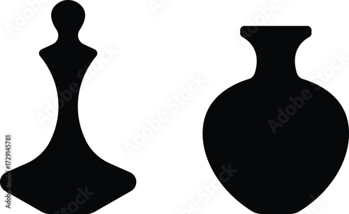 Art & IllustrationBottle and jug icon set.Bottle and jug silhouette collection. Oil, potion, alcohol, perfume black and outline bottle silhouette.Different icon set of bottle and jug shapes.