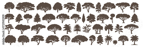 forest tree silhouette icon set nature woodland illustration