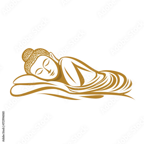 Golden reclining buddha statue isolated on transparent background