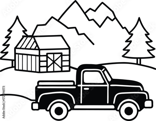 vector illustration of a truck Santa gift 