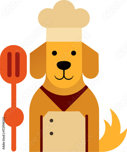 Golden retriever chef illustration with spatula on a white background design