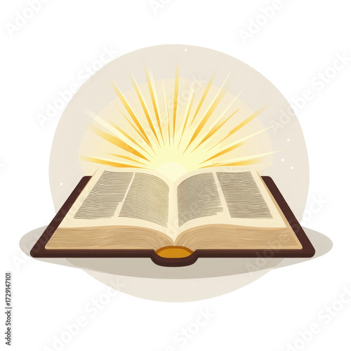 Open book with radiating light isolated on transparent background
