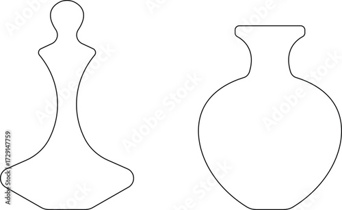 Art & IllustrationBottle and jug icon set.Bottle and jug silhouette collection. Oil, potion, alcohol, perfume black and outline bottle silhouette.Different icon set of bottle and jug shapes.