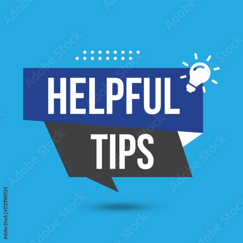Helpful tips banner design with light bulb isolated on white background for blog post
