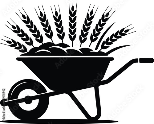 Wheelbarrow filled with wheat stalks harvest agriculture