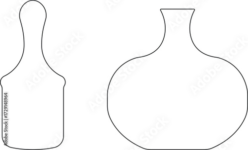 Art & IllustrationBottle and jug icon set.Bottle and jug silhouette collection. Oil, potion, alcohol, perfume black and outline bottle silhouette.Different icon set of bottle and jug shapes.