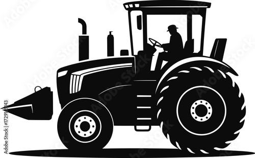Farmer driving tractor with front loader vehicle agriculture