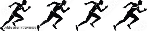 Dynamic silhouette of a runner sprinting in motion sequence for sports and fitness vector