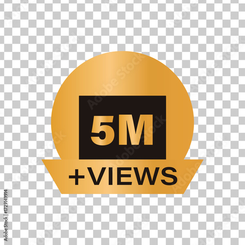 Golden 5m views badge design, a symbol of online popularity and success for content creators