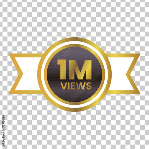 Golden 1 million views badge with ribbon, celebrating a milestone achievement online