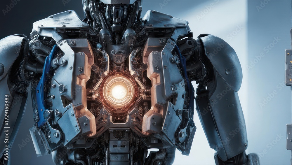 Fototapeta premium Futuristic Robot Torso with Glowing Core.