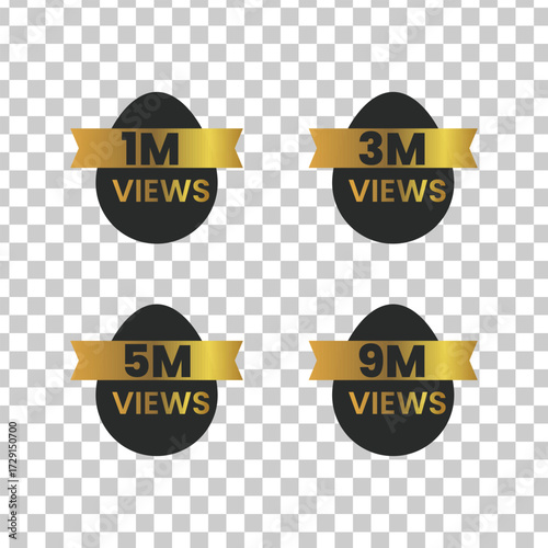 Set of views badges in oval shape, a symbol of online popularity and success for content creators