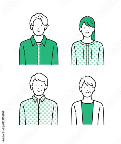 イラスト素材【介護イメージ】：シニア夫婦と若い夫婦のイラストセット