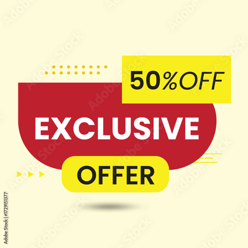 Exclusive offer banner design with 50 percent off isolated on white background