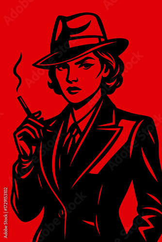 Film Noir Femme Fatale with Cigarette