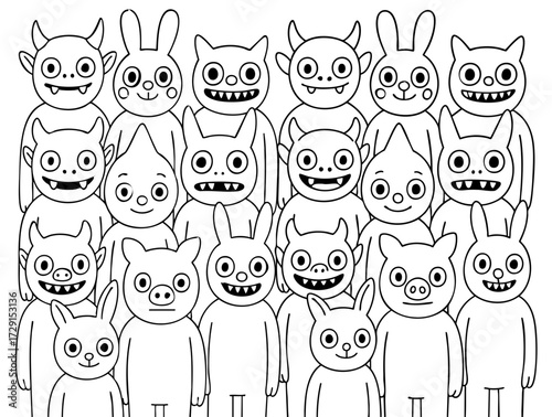  Quirky Crowd of Smiling Cartoon Monsters