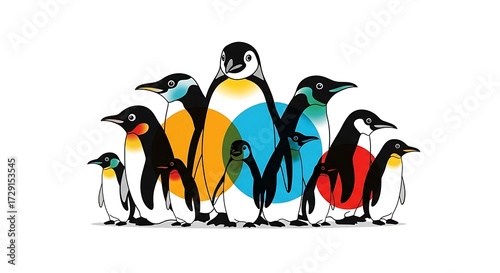 Penguin Family Portrait - A Colorful Gathering of Antarctic Birds.