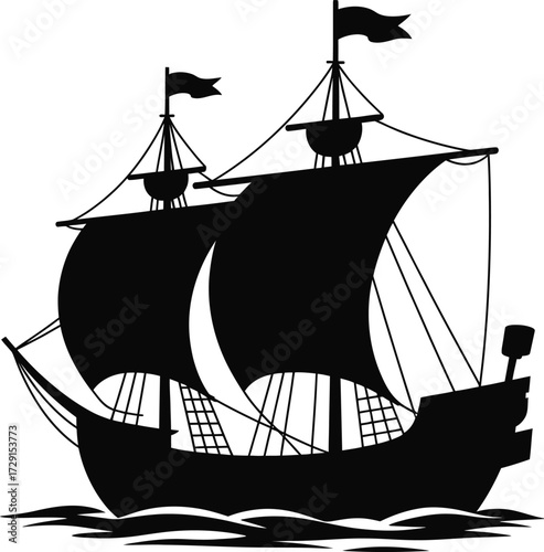 Sailing ship silhouette on water vector black