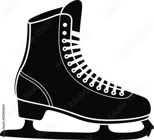 Black figure skate with white laces ice skate