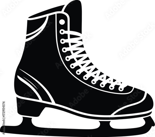 Black ice skate silhouette figure skate white